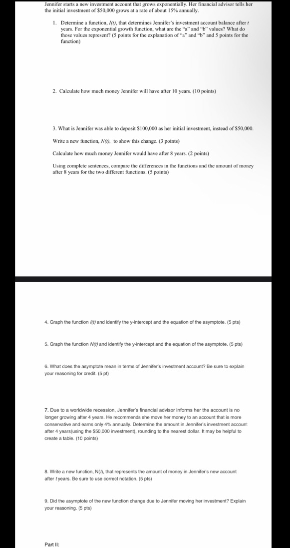 Jennifer starts a new investment account that