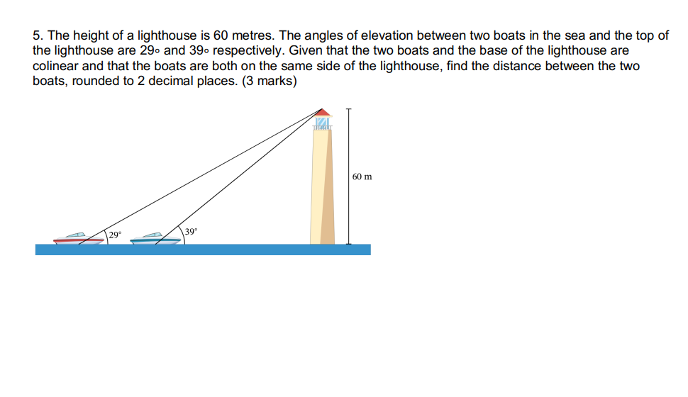 5. The height of a lighthouse is 60 metres. The