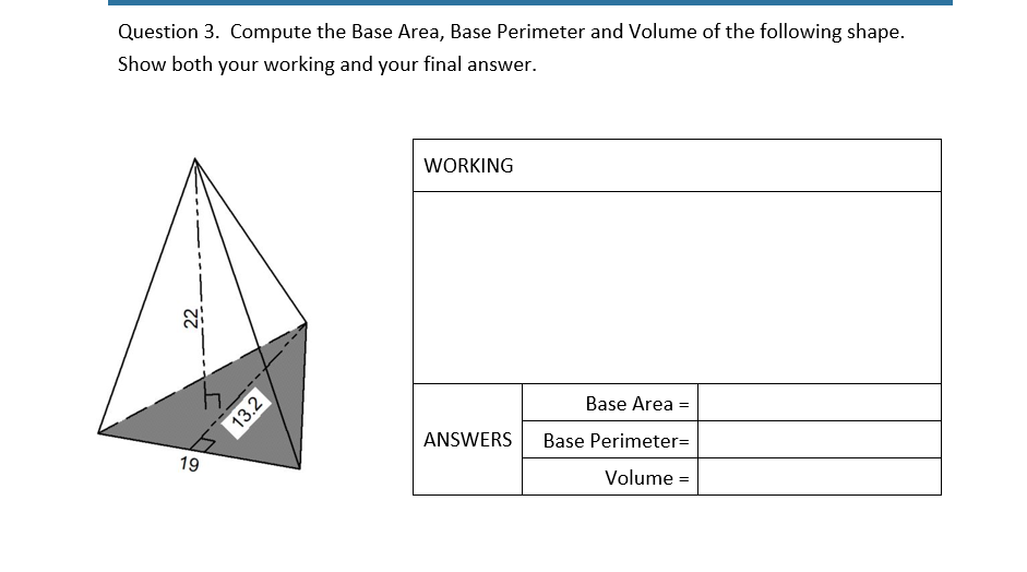 Question 3. Compute the Base Area, Base Perimeter