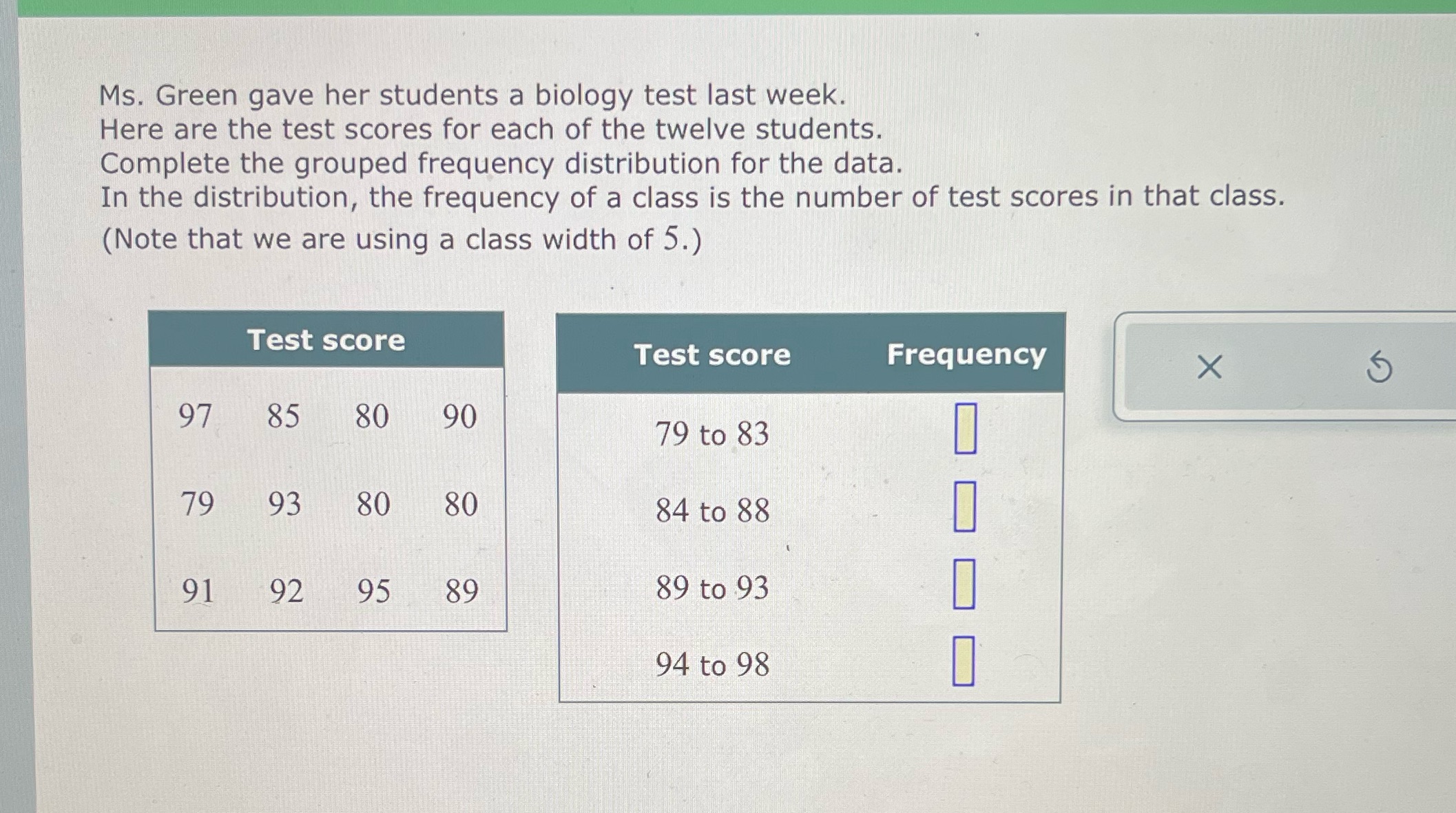Maths Ms. Green gave her students a biology test
