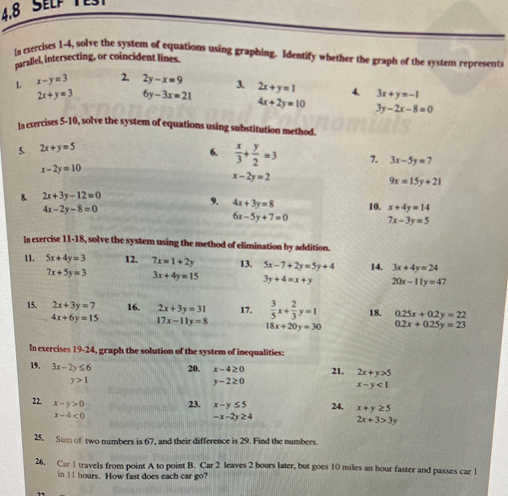 4.8 SELF In exercises 1-4, solve the system of