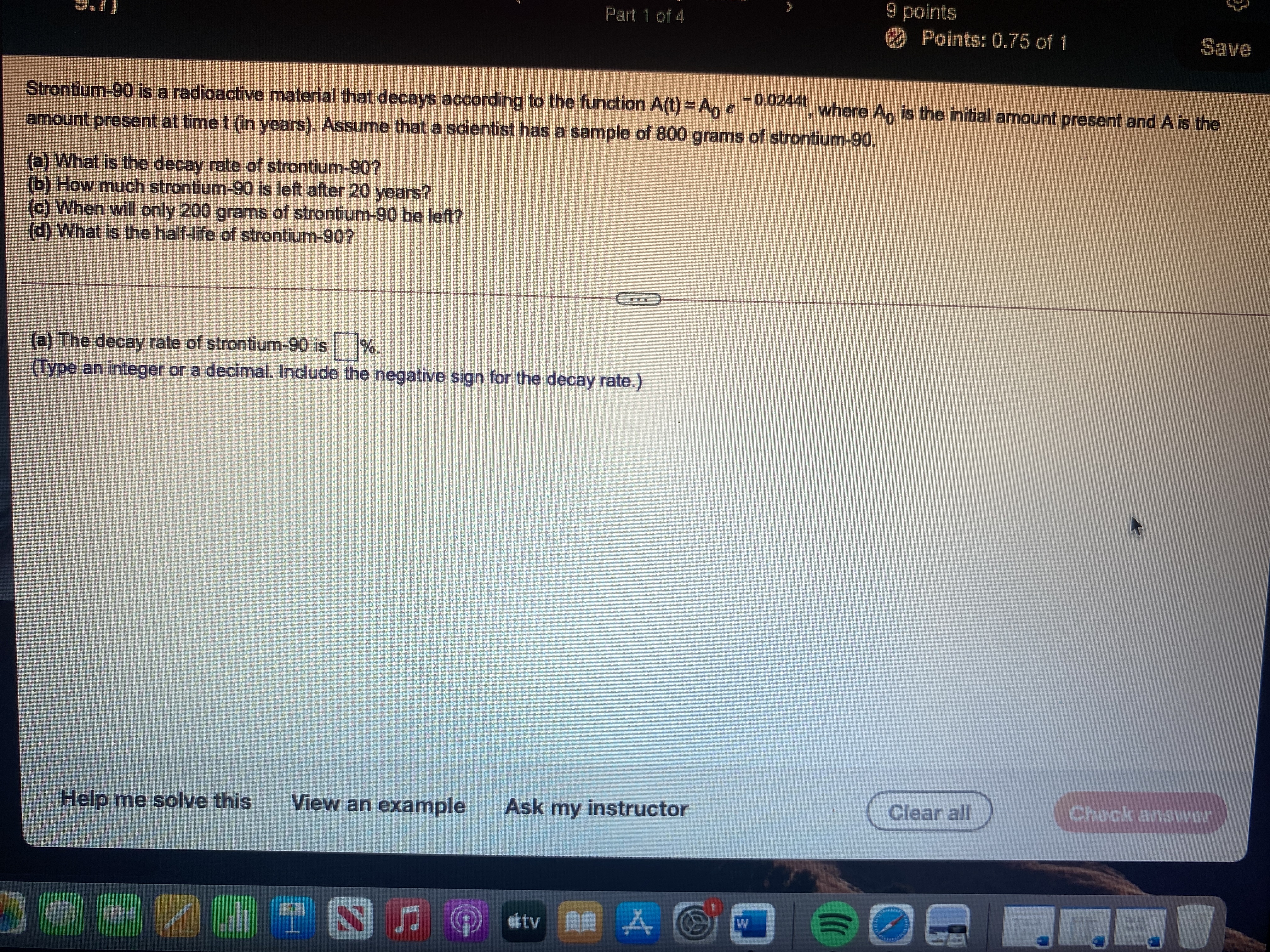 \fPart 1 of 4 9 points Points: 0.75 of 1 Save