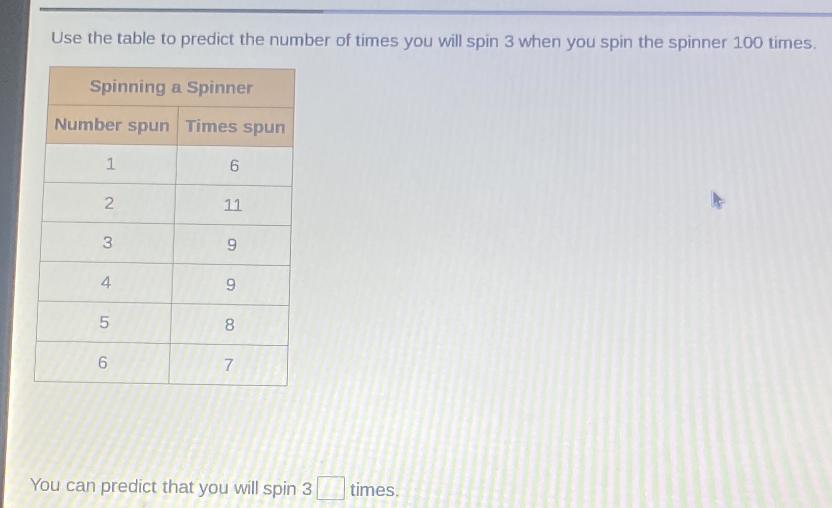 Use the table to predict the number of times you
