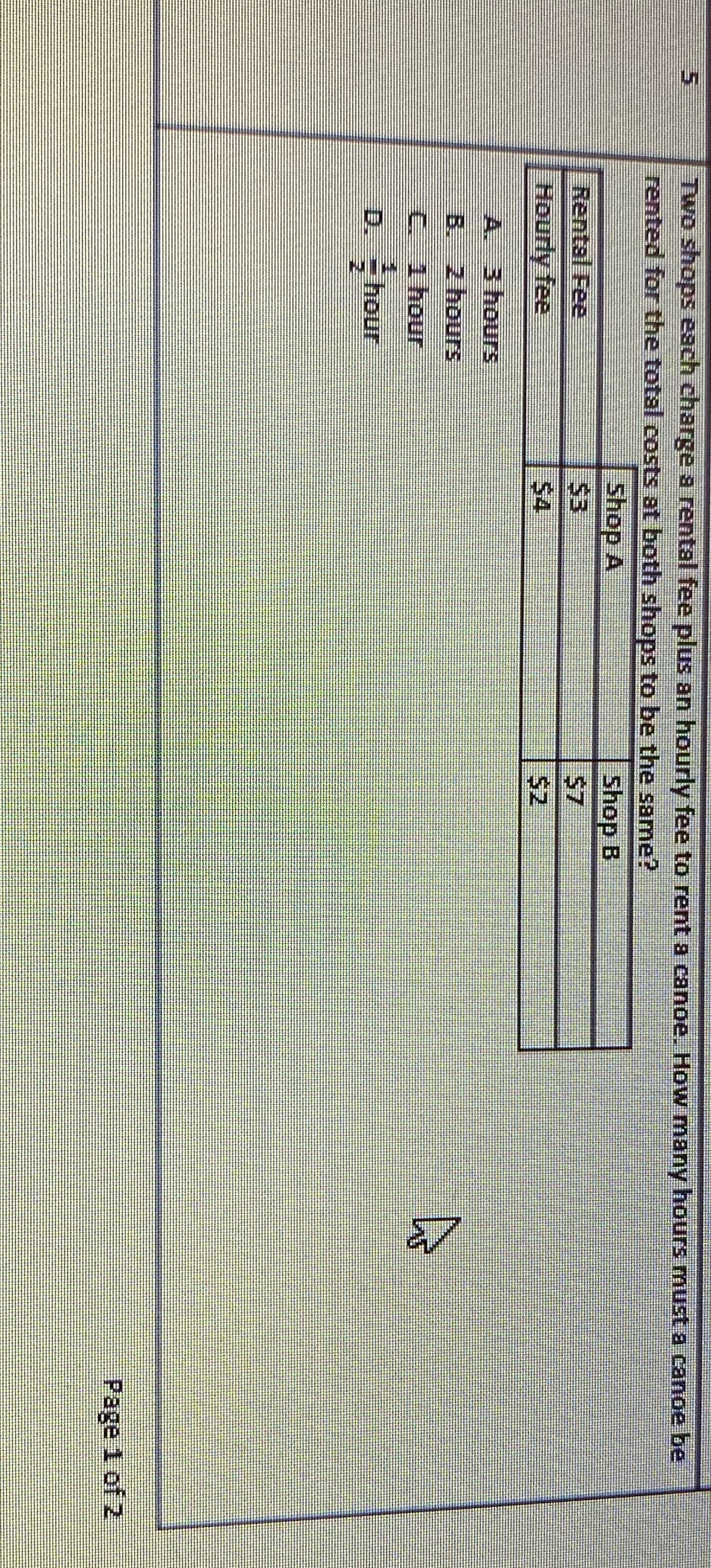 Two shops each charge a rental fee plus an hourly