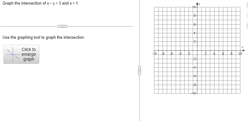 Graph the intersection of x - y < 3 and x  style=