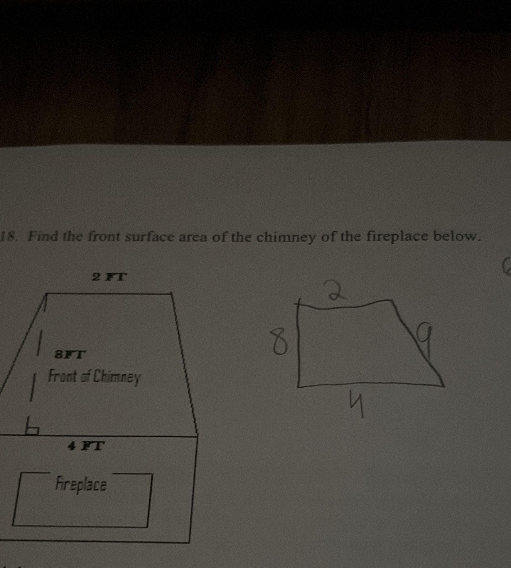 18. Find the front surface area of the chimney of
