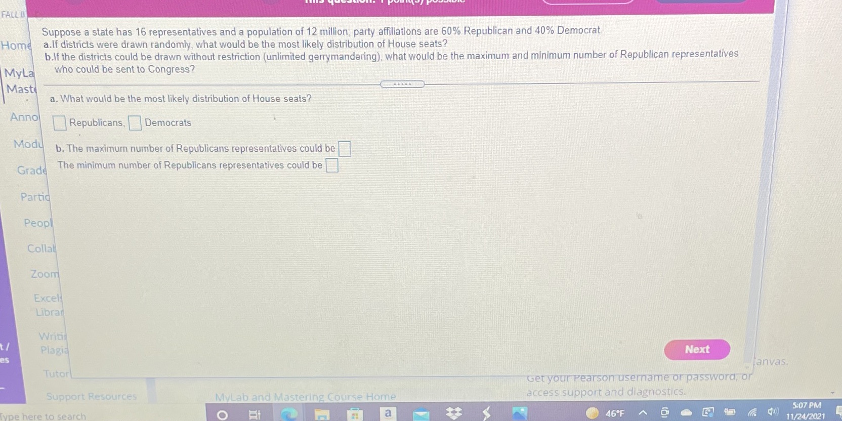 FALL D Suppose a state has 16 representatives and