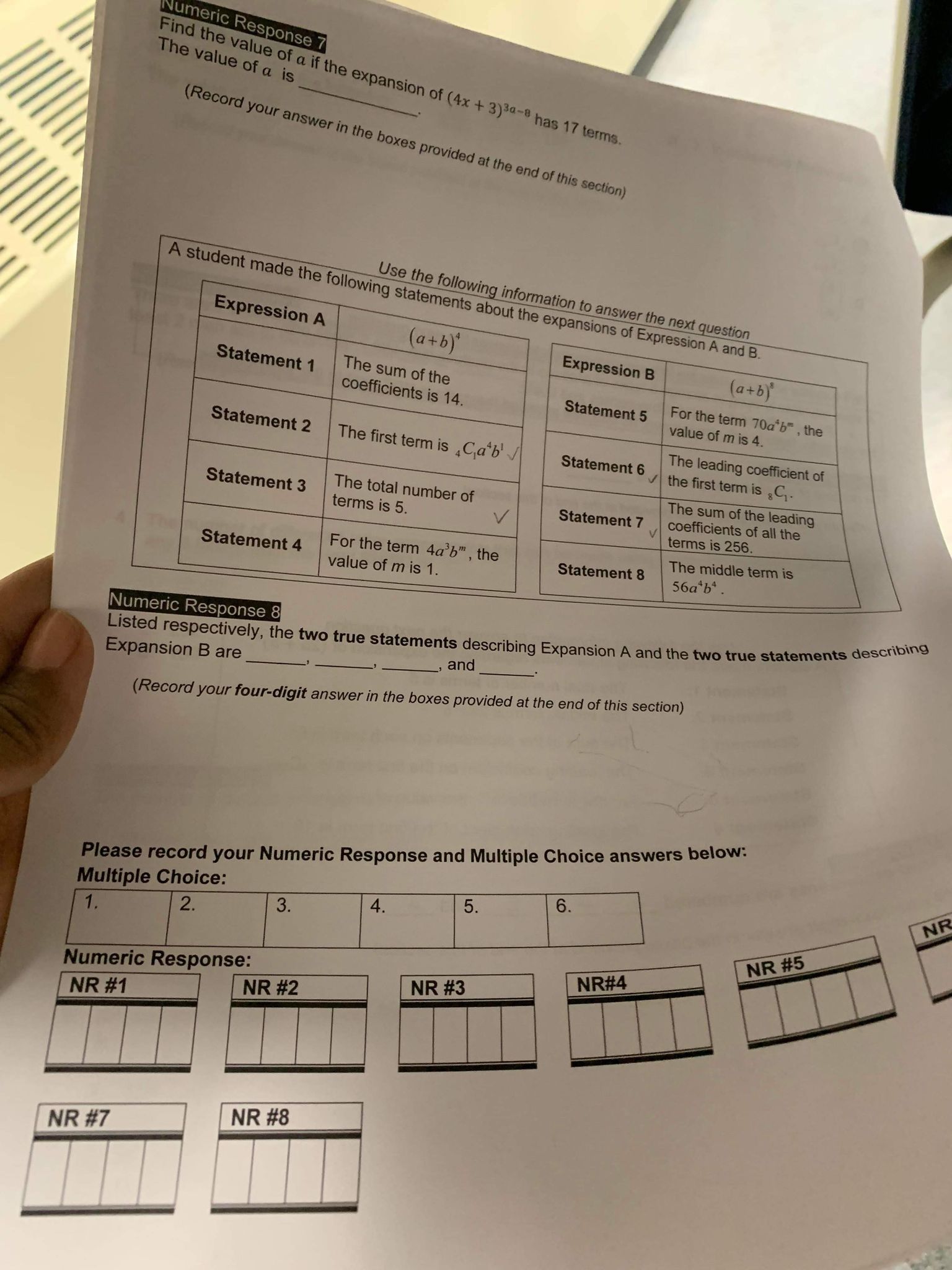 Numeric Response 7 The value of a is Find the