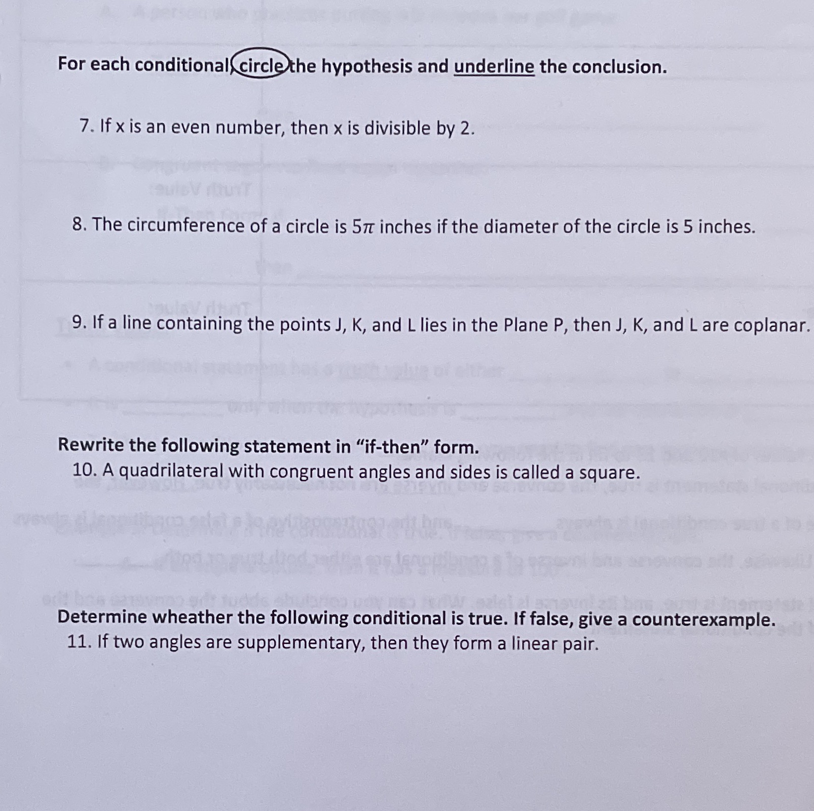 For each conditional circle the hypothesis and