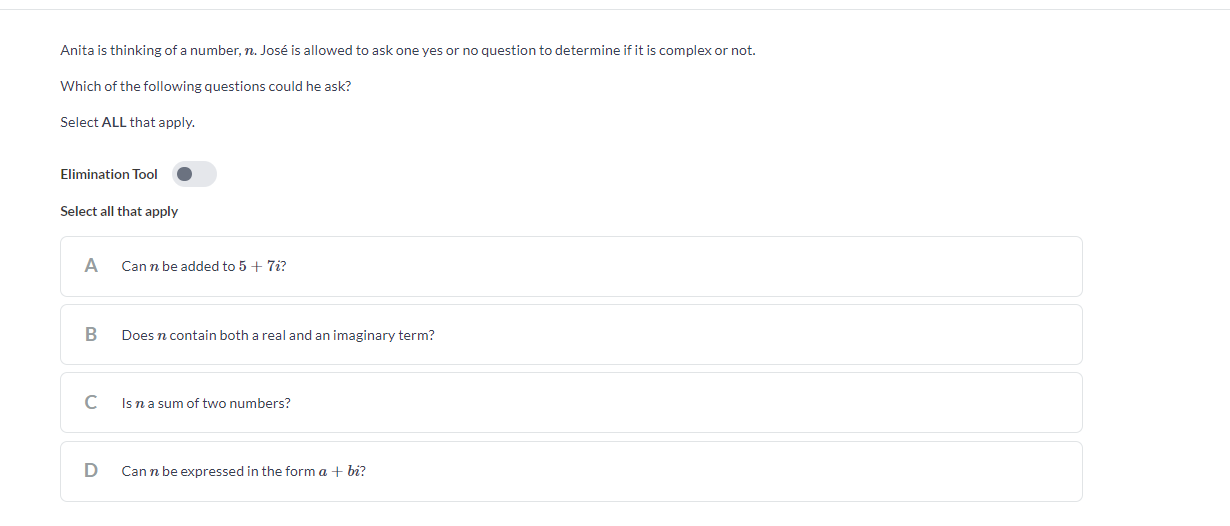 Anita is thinking of a number, n. Jose is allowed