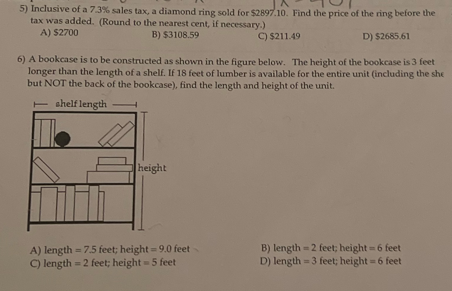 Just questions 5 and 6 A 5) Inclusive of a 7.3%