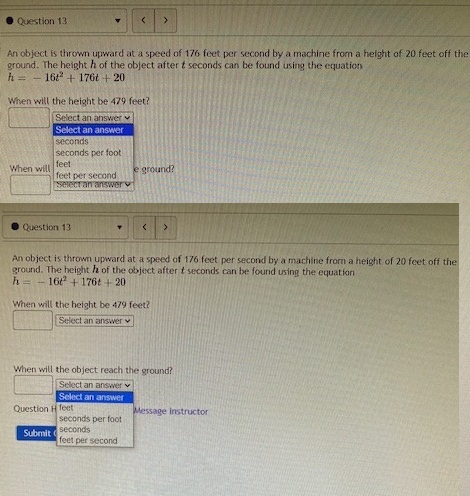 Question 13 An object is thrown upward at a speed