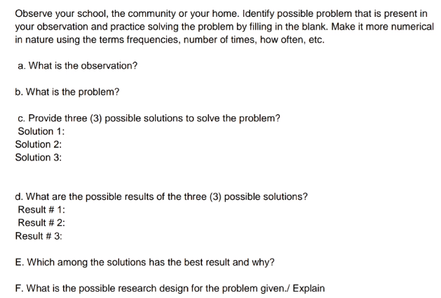 ACTIVITY Answer the following: Observe your