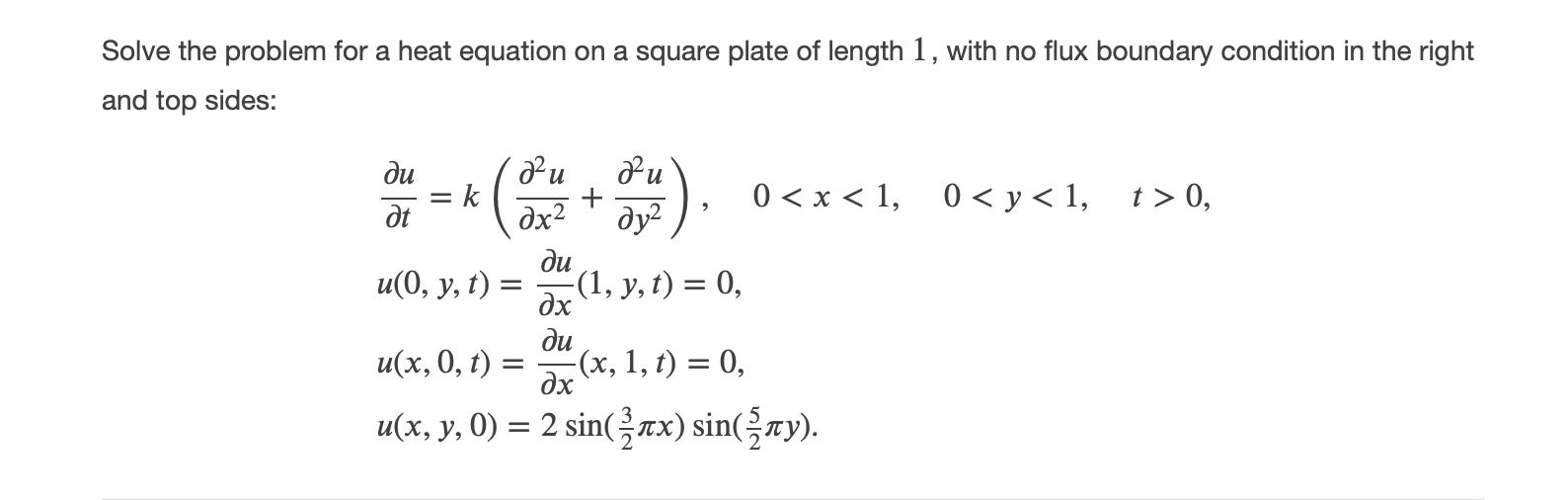 Solve the problem for a heat equation on a square
