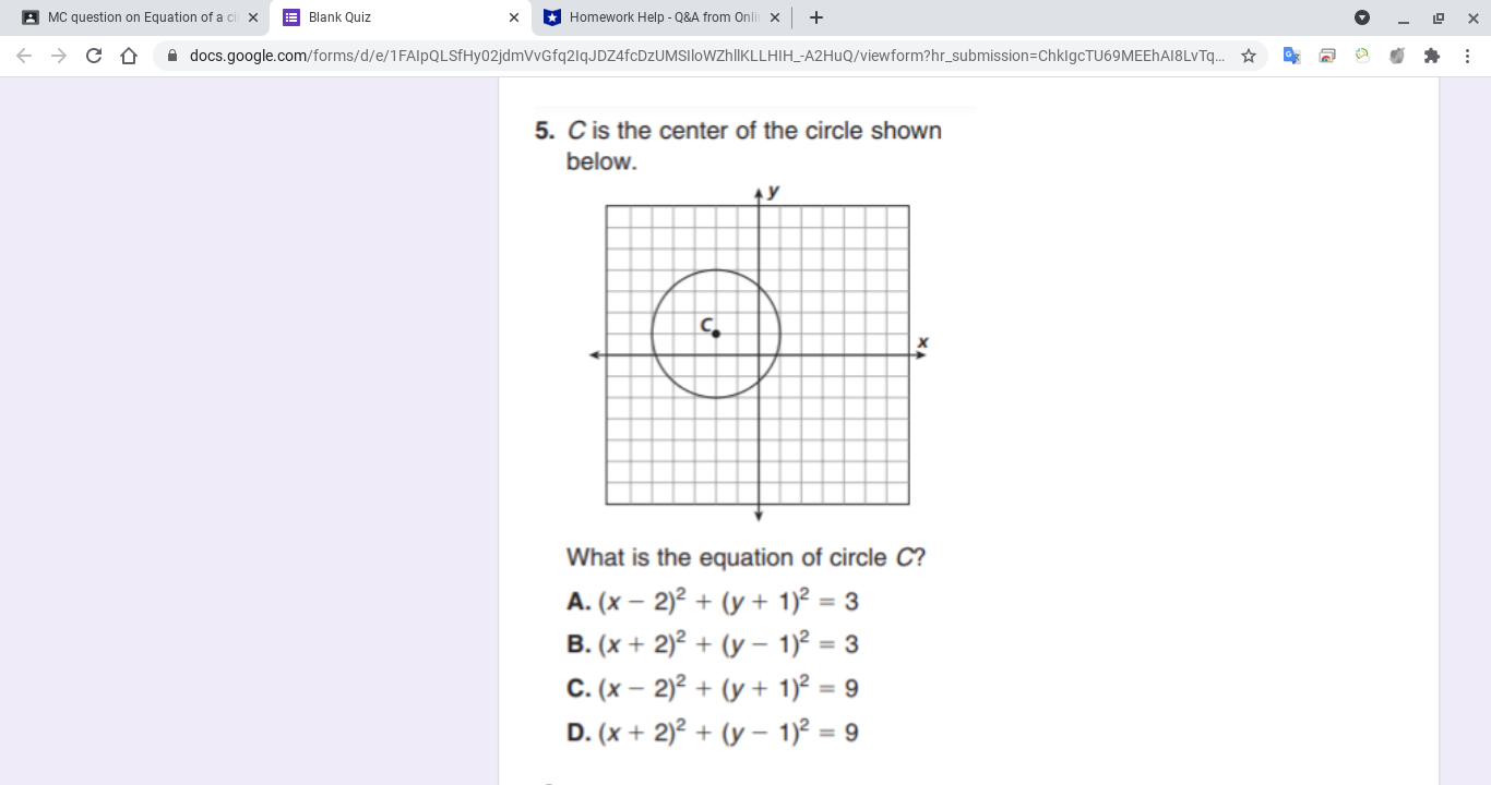 what is the equation of circle c? MC question on