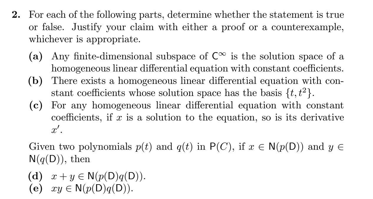 2. For each of the following parts, determine