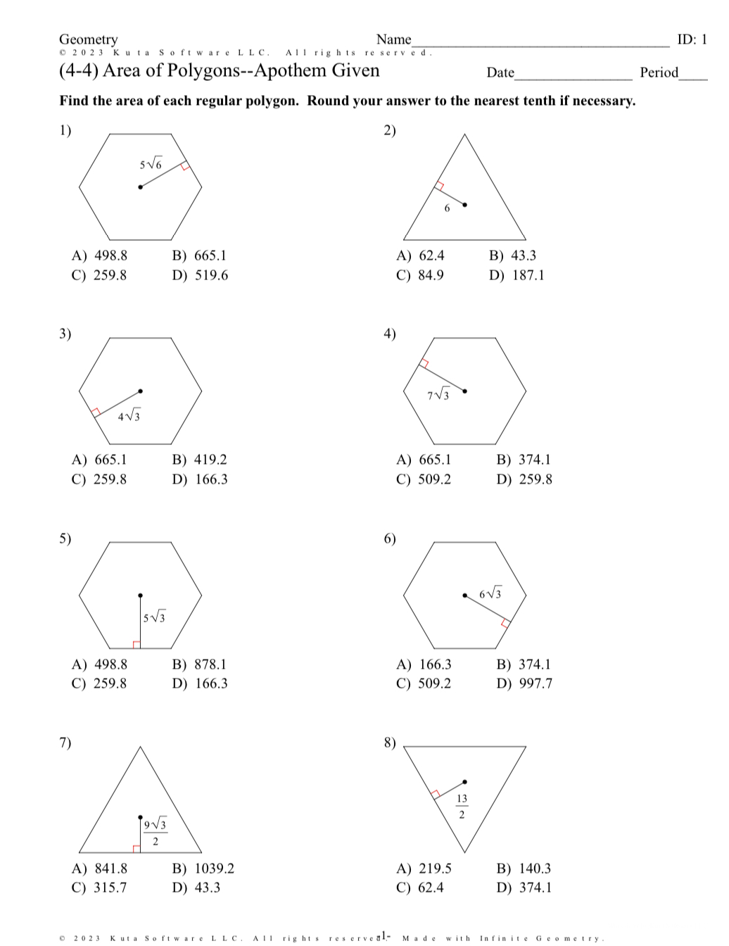 Geometry Name ID: 1 0 2023 Kuta Software LLC. All