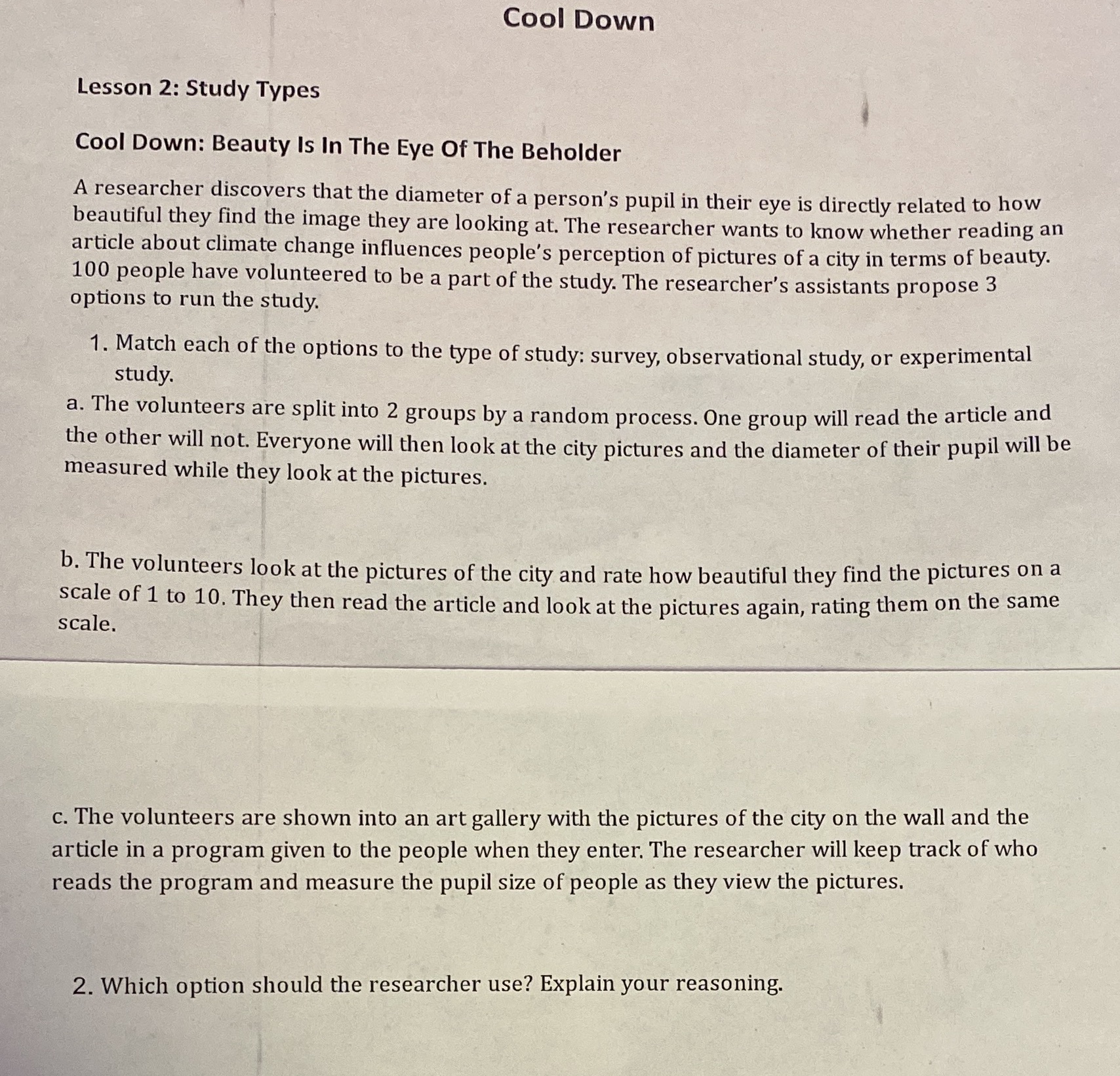 Cool Down Lesson 2: Study Types Cool Down: Beauty