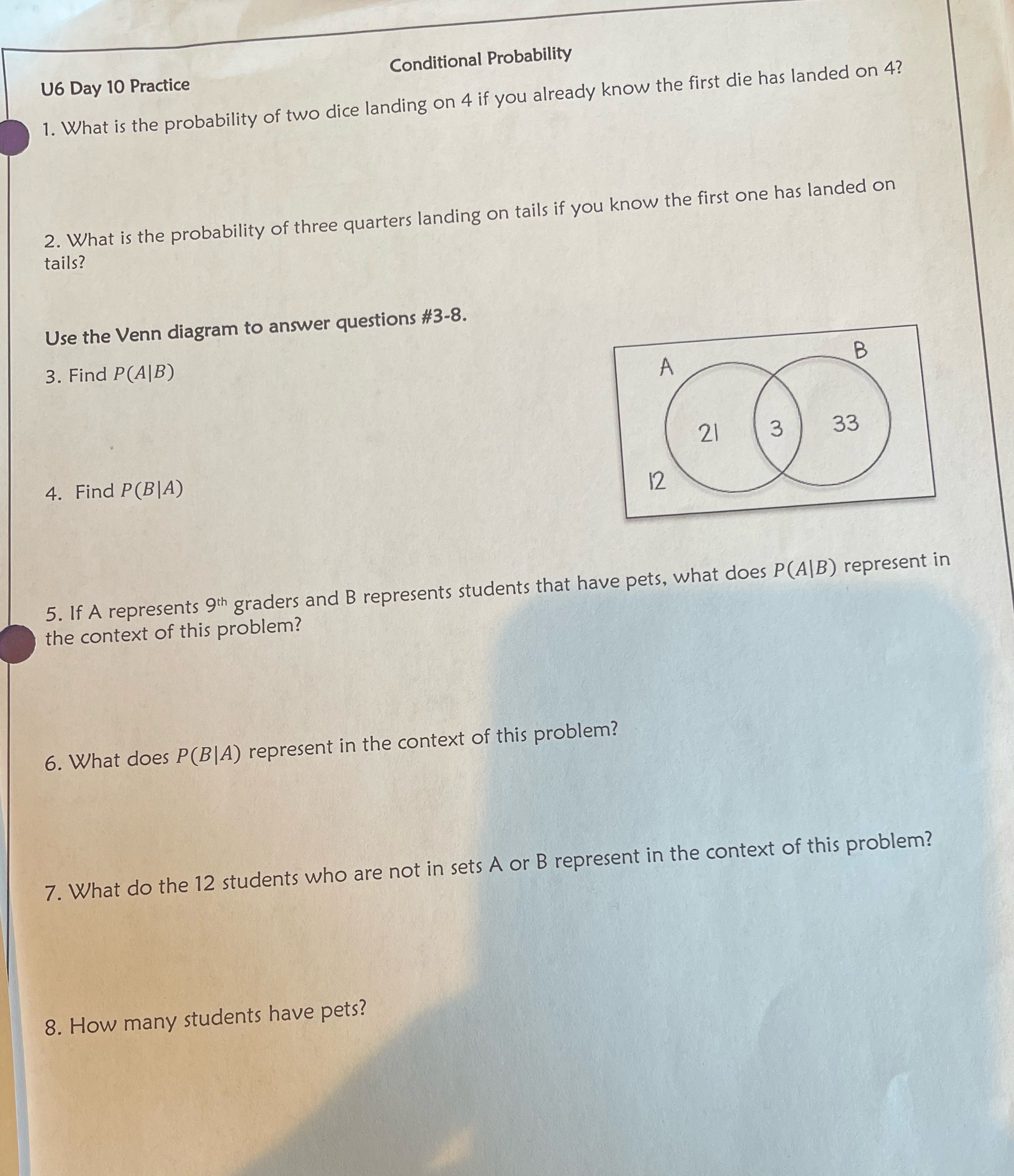U6 Day 10 Practice Conditional Probability 1.
