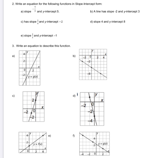 2. Write an equation for the following functions