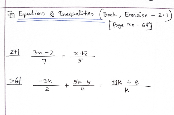 Equations & Inequalities Book, Exercise - 2.1) [