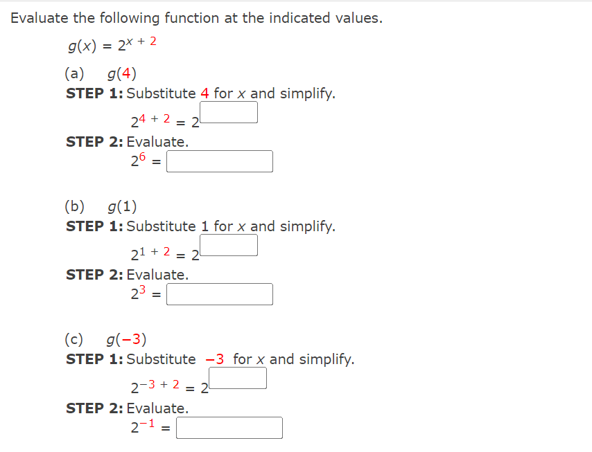 1) Evaluate the following function at the