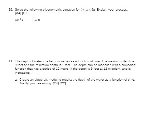 10. Solve the following trigonometric equation