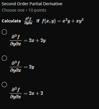 Second Order Partial Derivative Choose one . 10