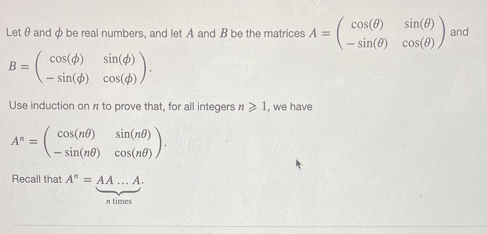 cos(0) sin(0) Let 0 and o be real numbers, and