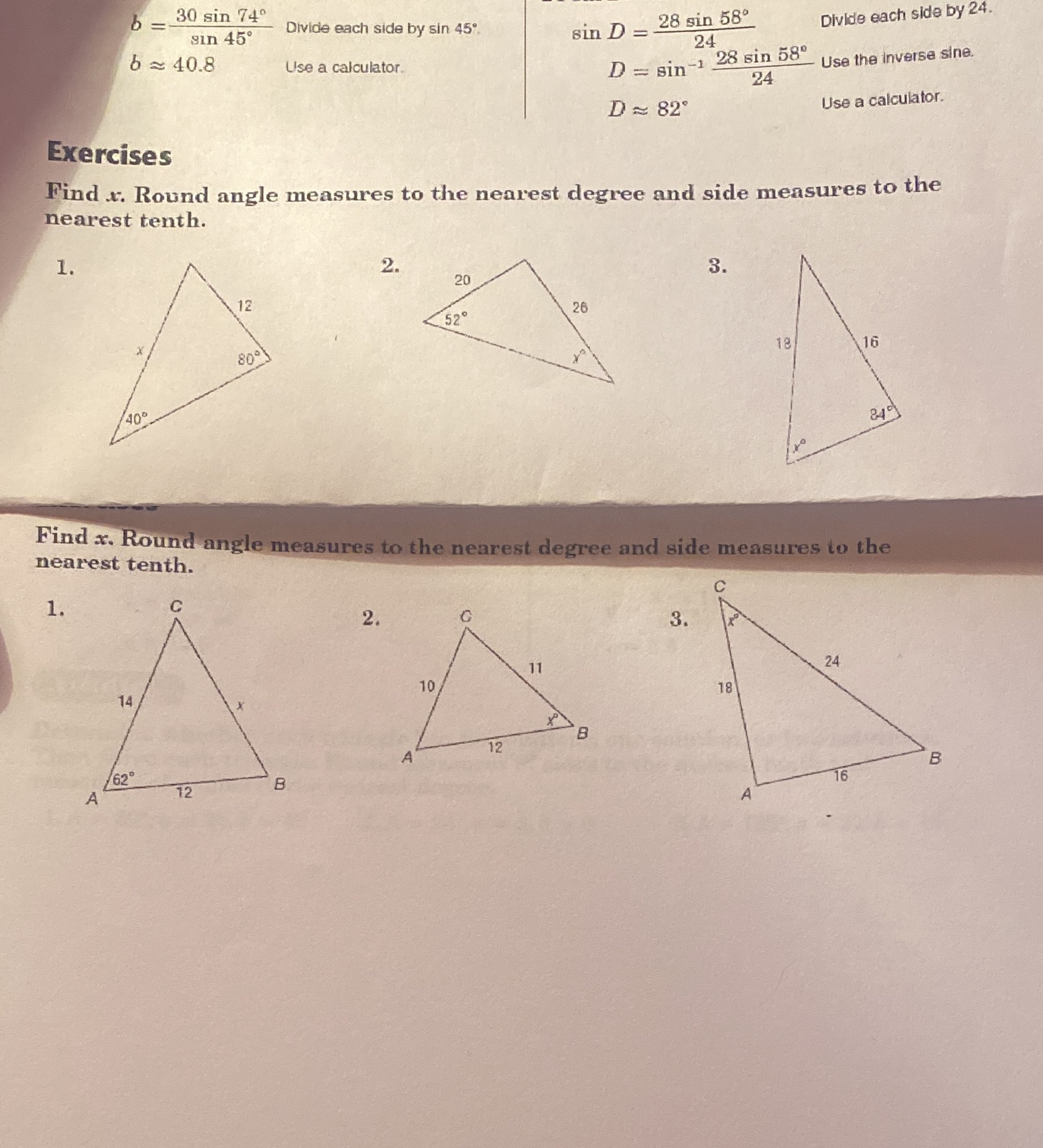 4.3.3 30 sin 740 sin 45 Divide each side by sin