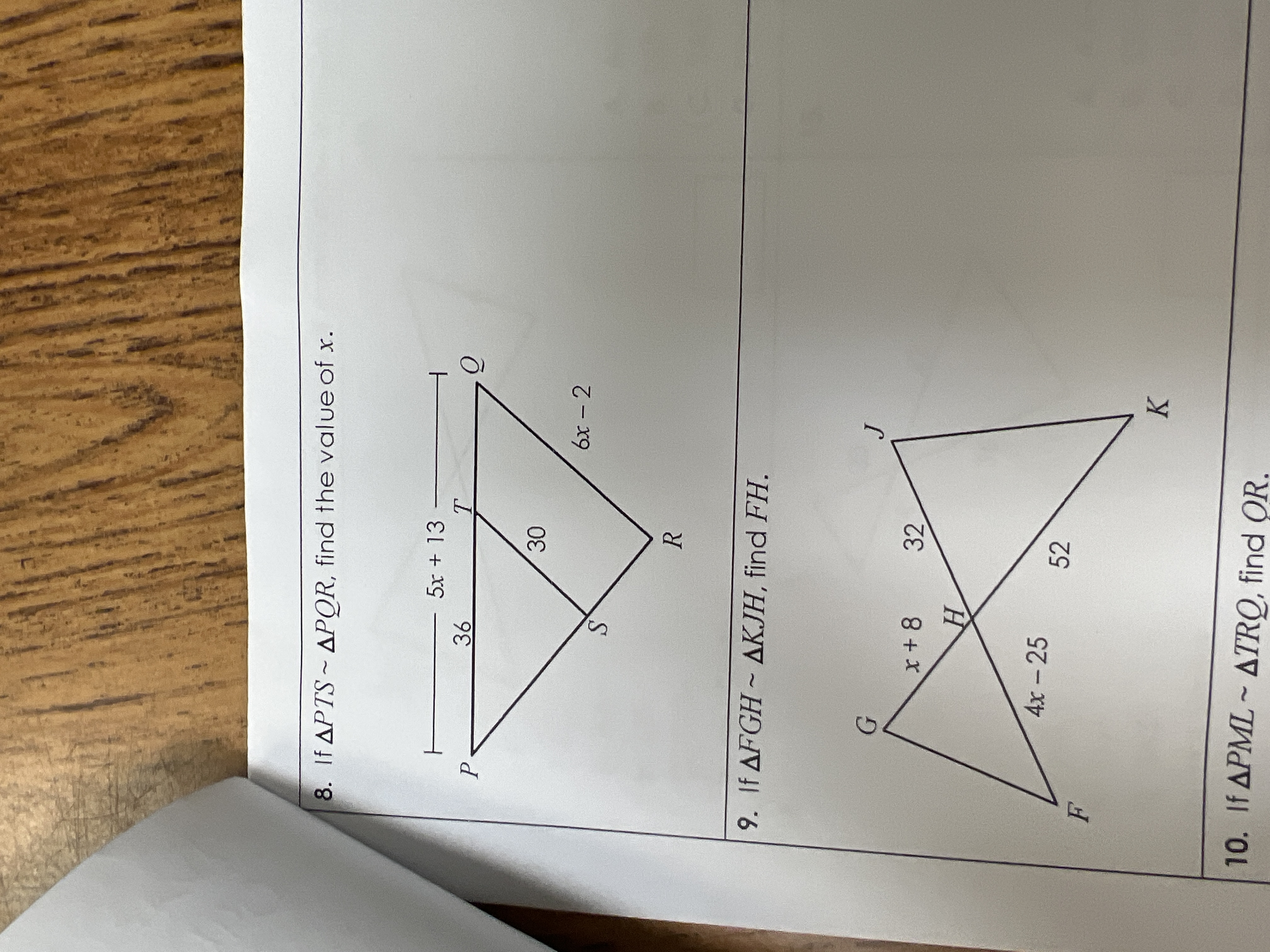 8. If APTS ~ APOR, find the value of x. 5x + 13