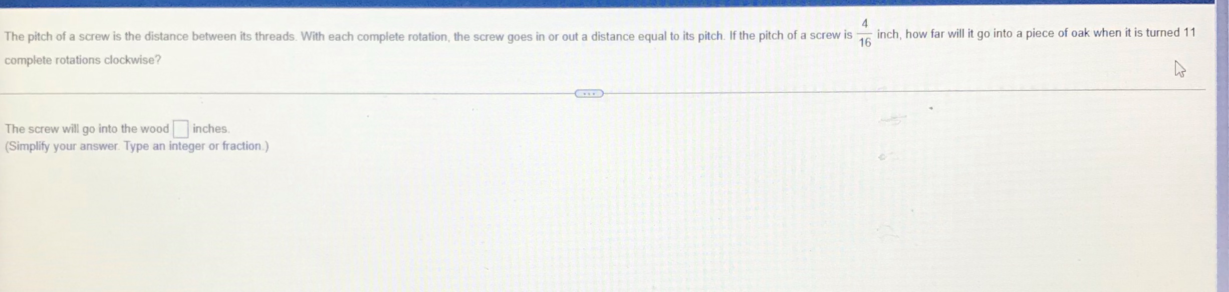 The pitch of a screw is the distance between its