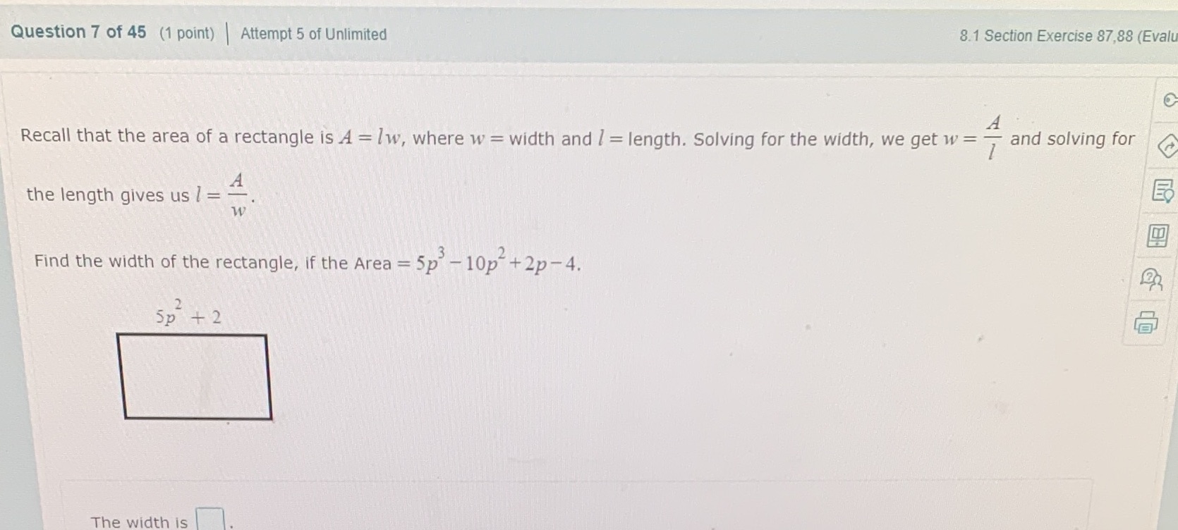 Question 7 of 45 (1 point) Attempt 5 of Unlimited