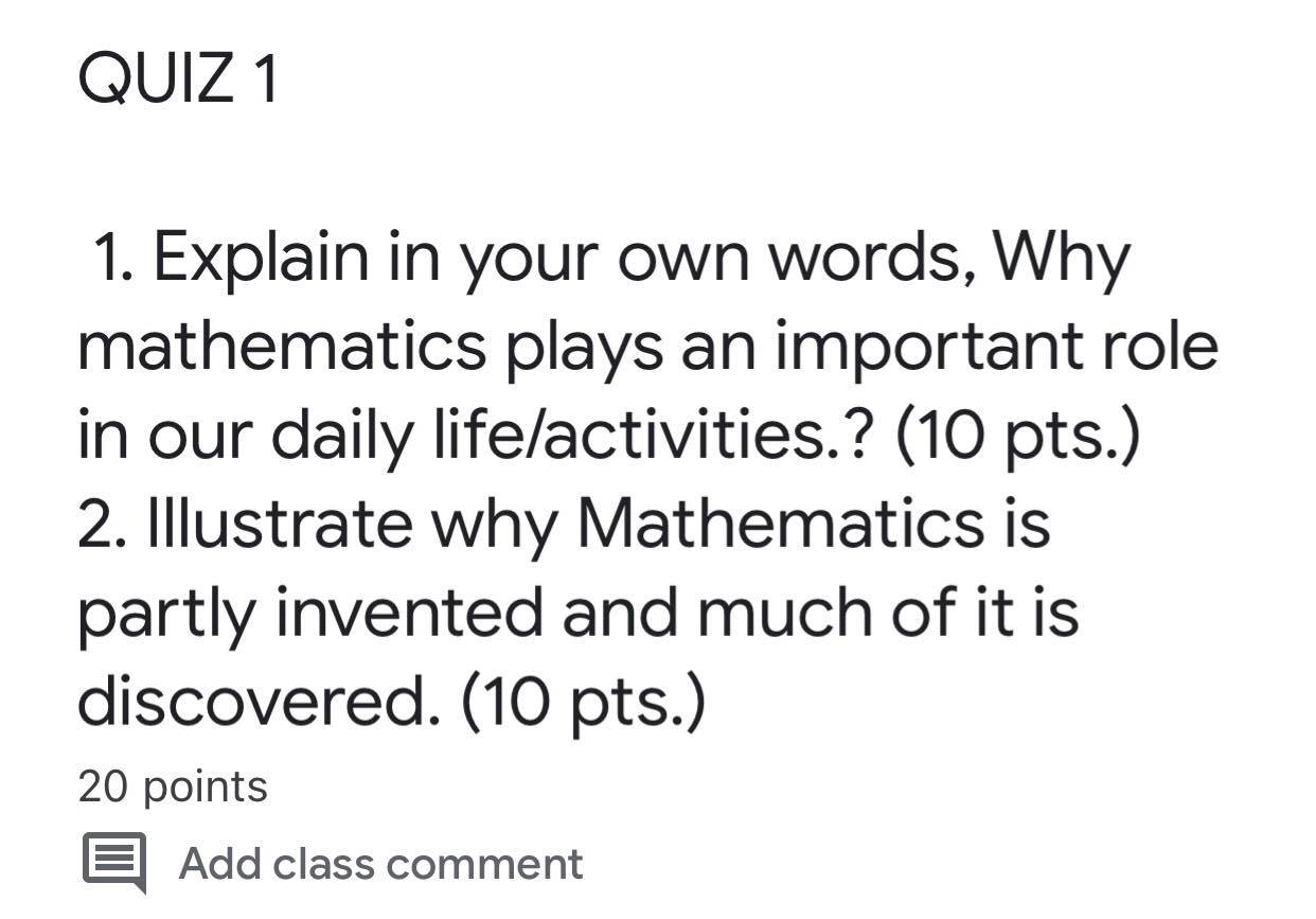 QUIZ 1 1. Explain in your own words, Why