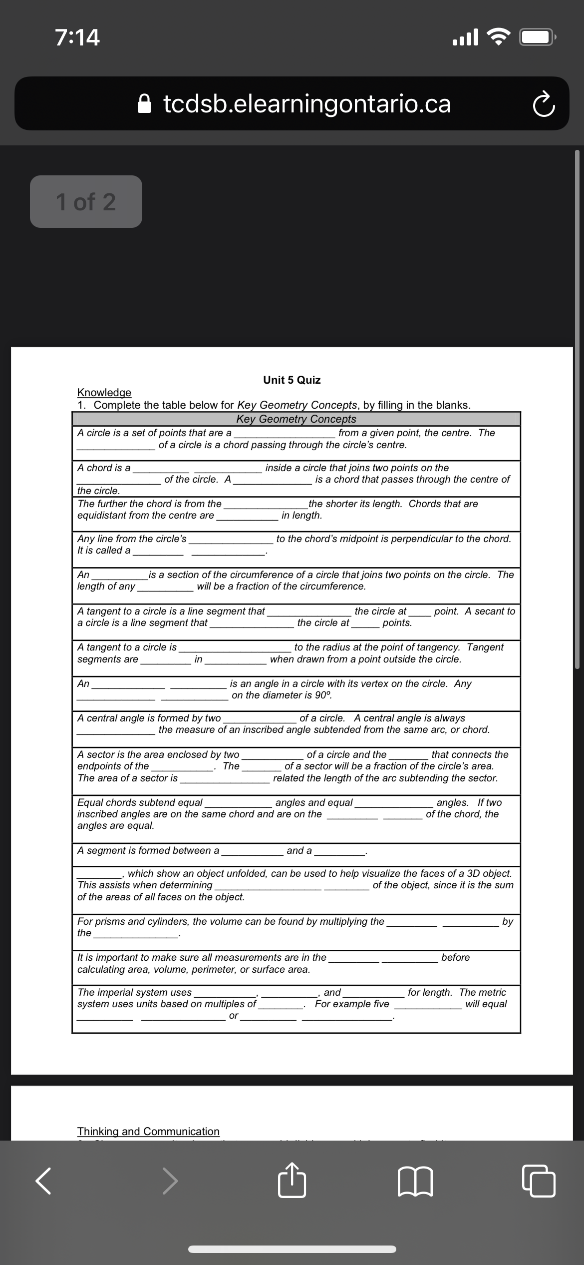 IIII ? - B tcdsb.elearningontario.ca Unit5 Quiz