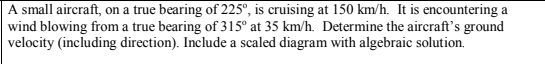 A small aircraft, on a true bearing of 225", is