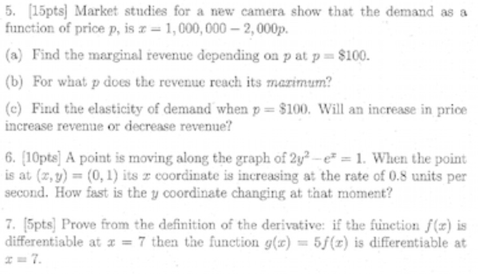 5. [15pts] Market studies for a new camera show