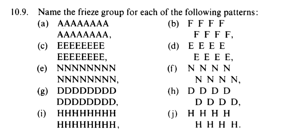 10.9. Name the frieze group for each of the