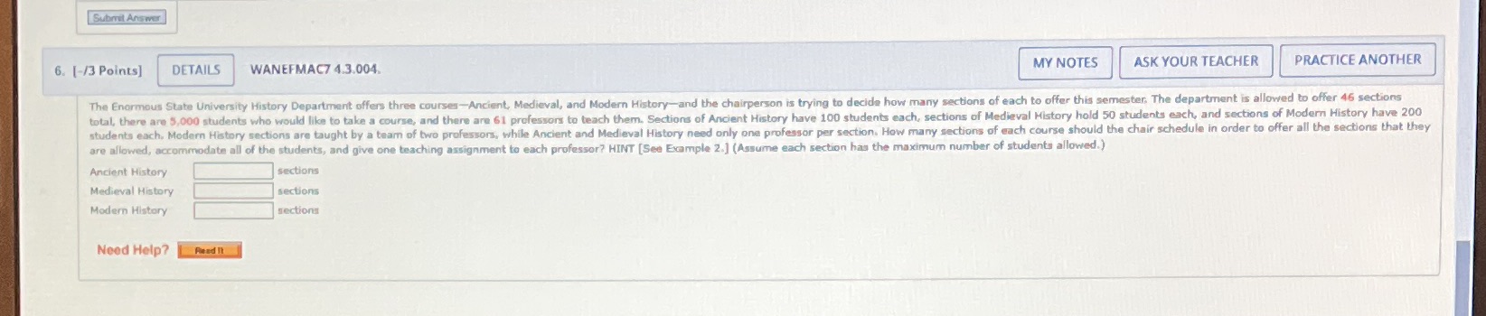 Submit Answer 6. [-/3 Points] DETAILS WANEFMAC7