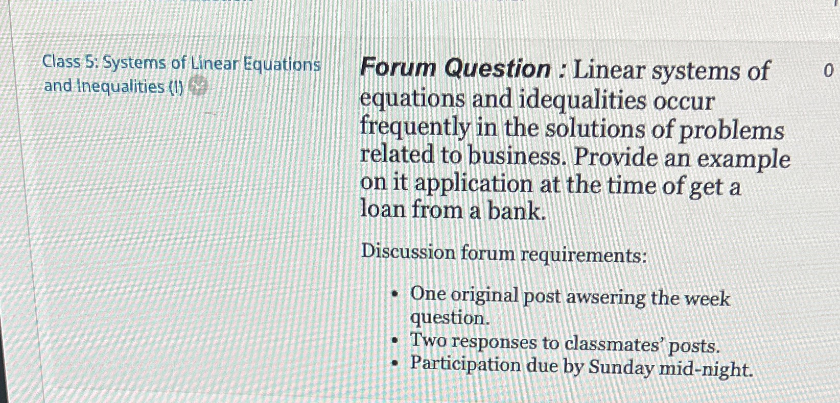 Class 5: Systems of Linear Equations Forum