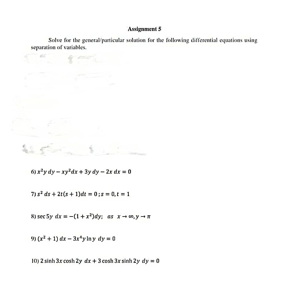 Assignment 5 Solve for the general/particular