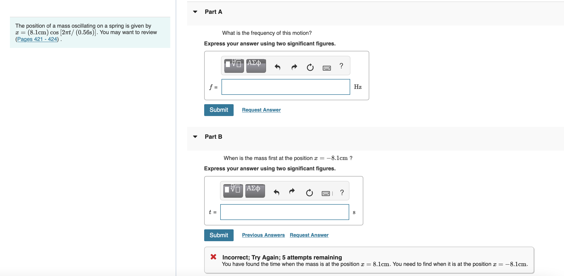 V PartA The position of a mass oscillating on a