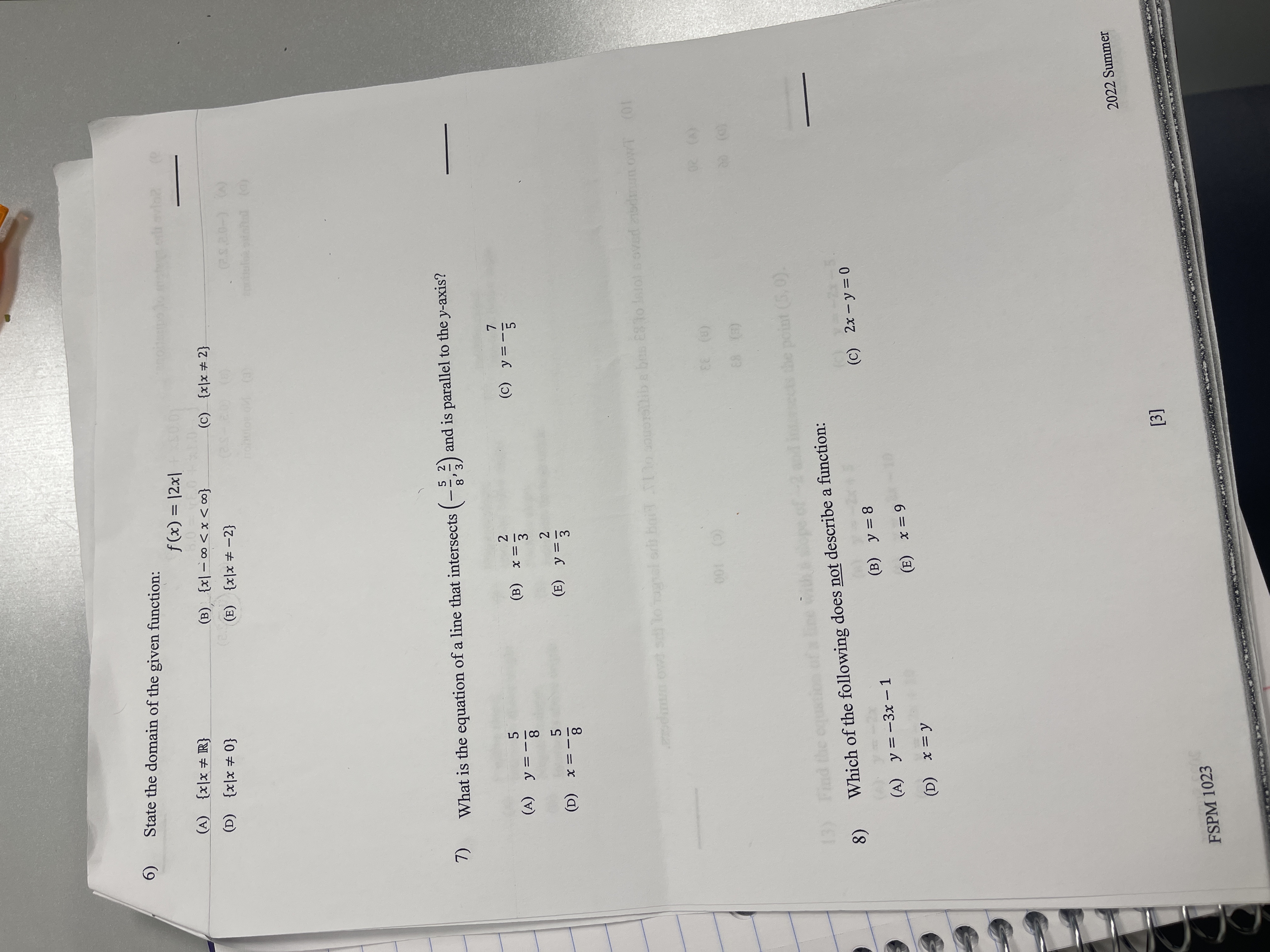 6) State the domain of the given function: (A) {
