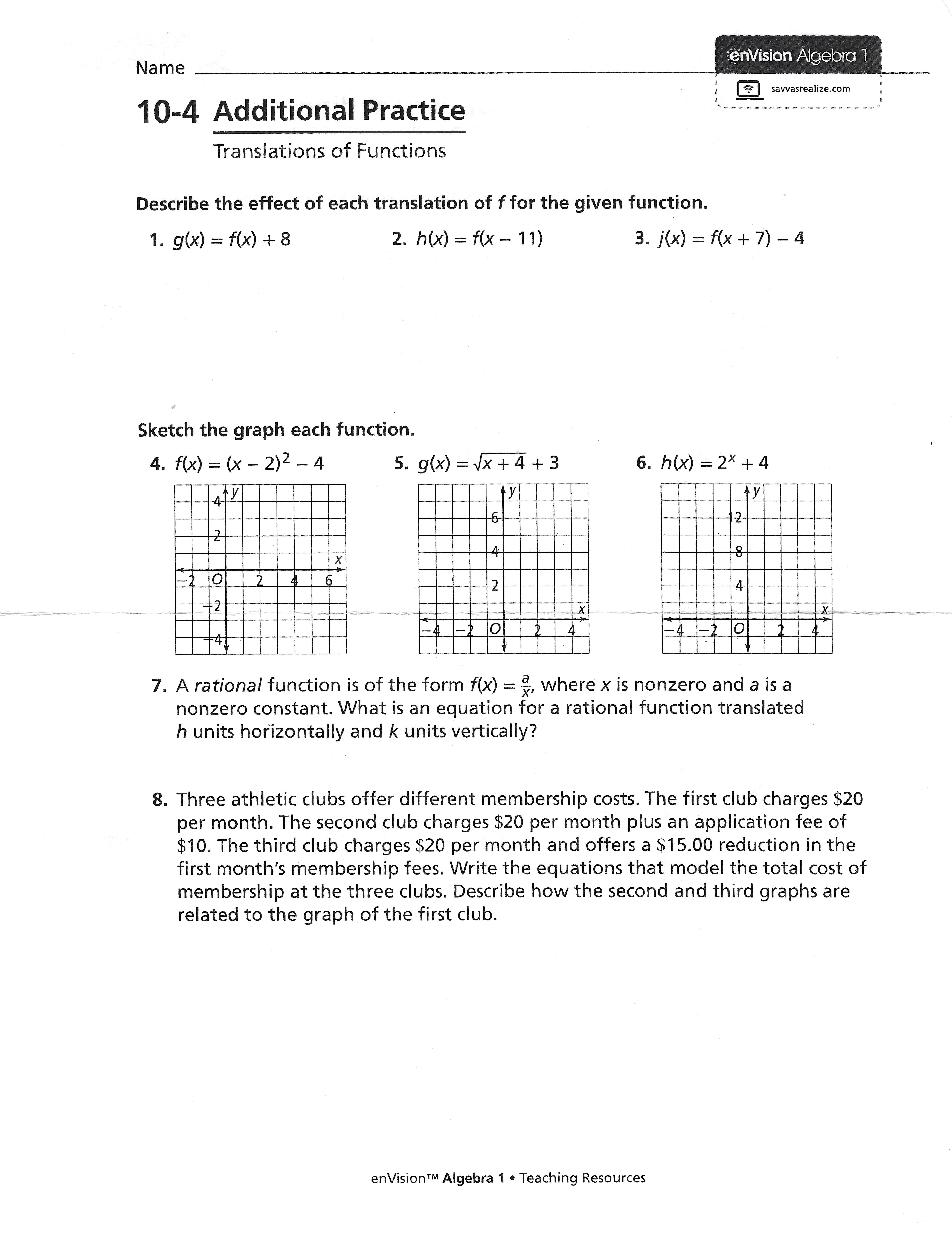 Name zenVIslon' Algebra} 10-4 Additional