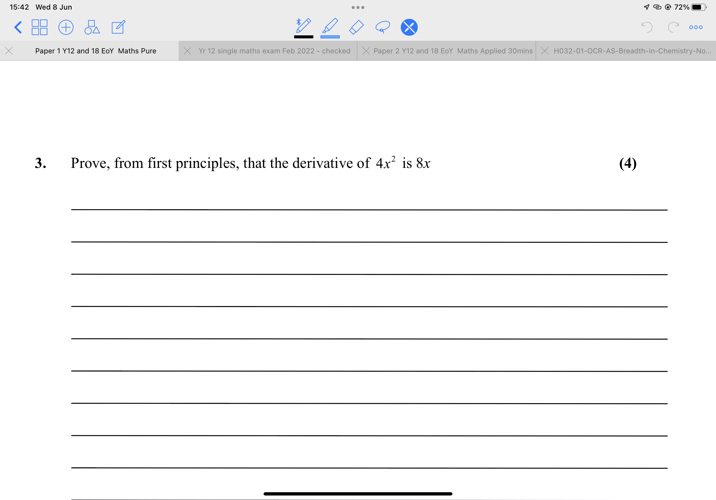 15:42 Wed 8 Jun . . . 1 0 72% X 000 X Paper 1 Y12