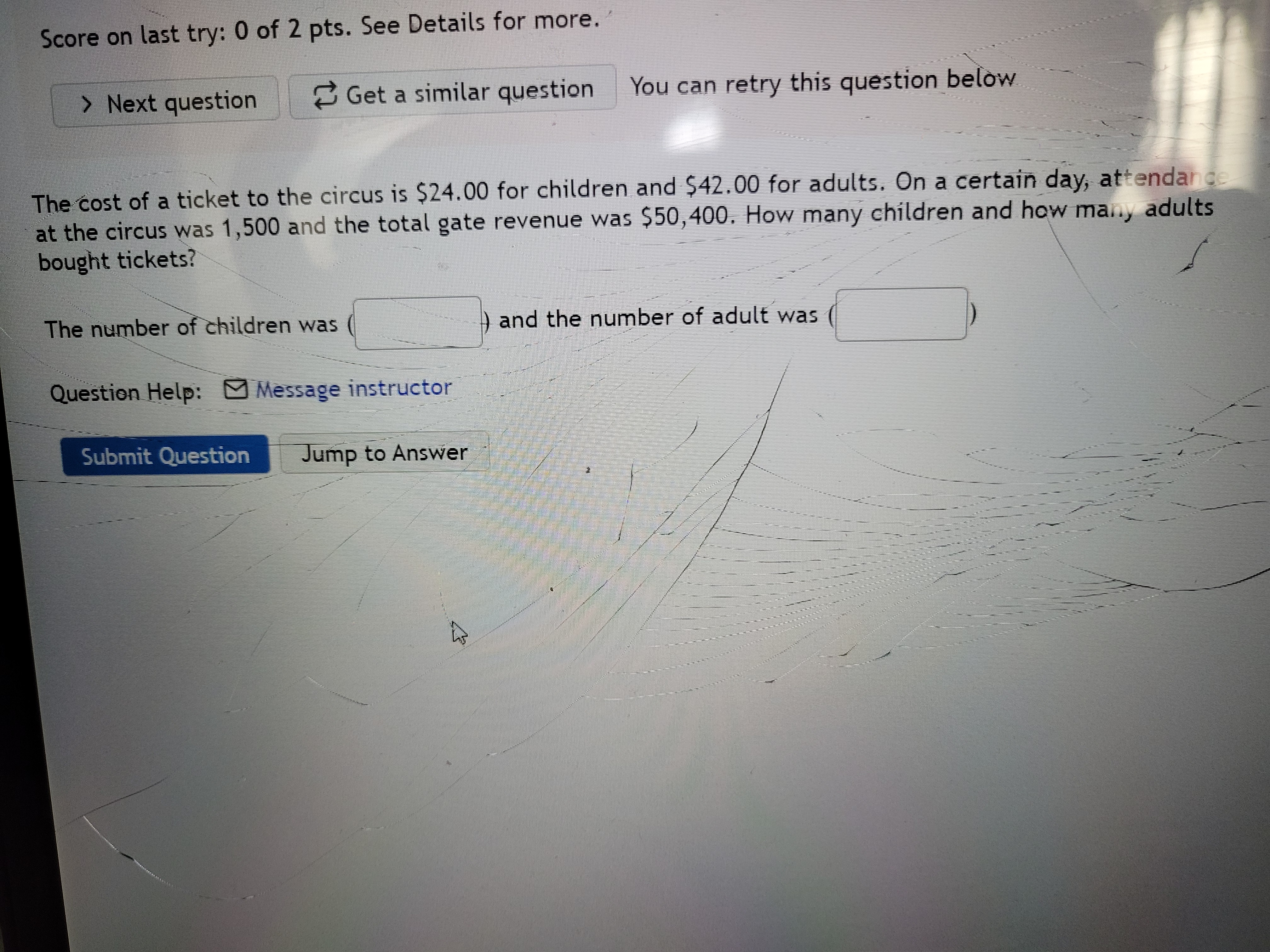 Score on last try: 0 of 2 pts. See Details for