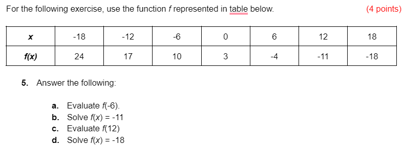 For the following exercise, use the function
