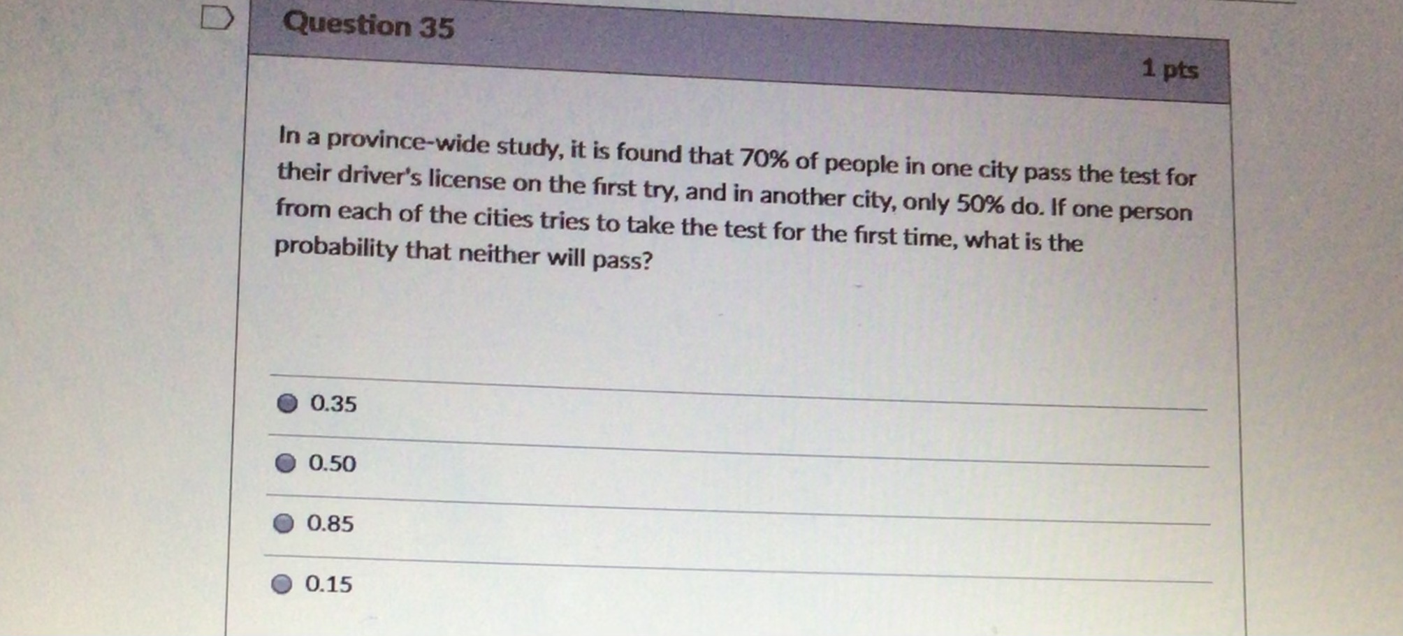 D Question 33 1 pts A box has 3 red marbles, 5