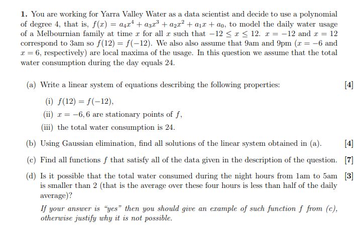 1. You are working for Yarra Valley Water as a