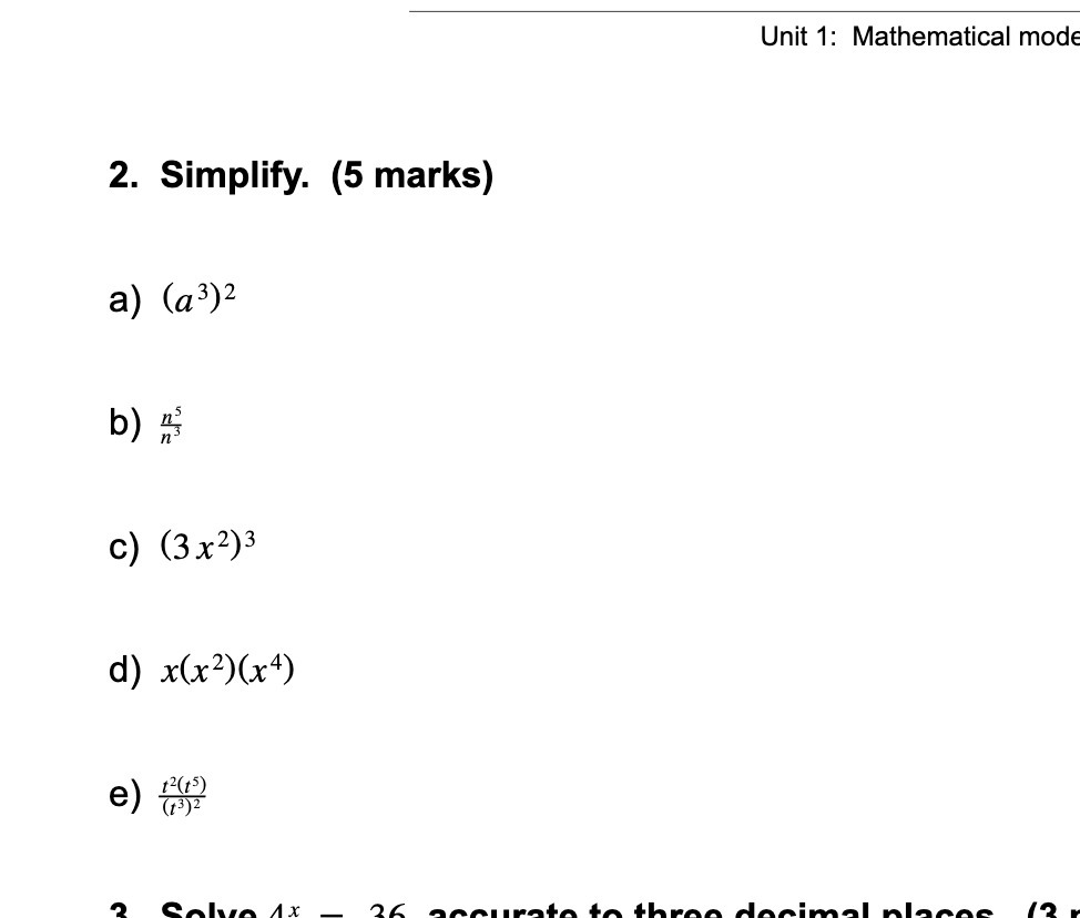 Unit 1: Mathematical mode 2. Simplify. (5 marks)